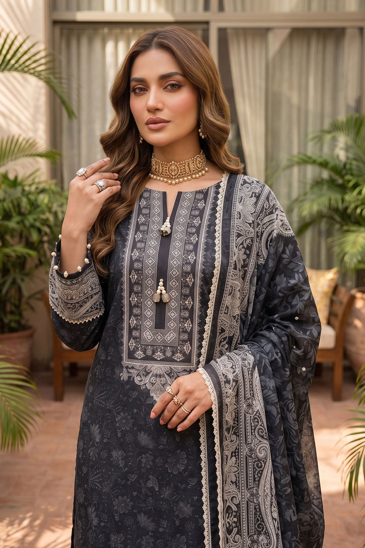 Black 3 Piece Unstitched Premium Printed Lawn