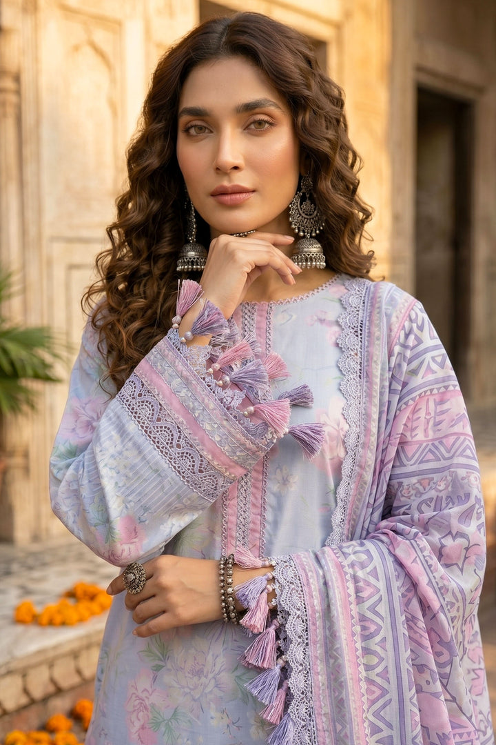 3 Piece Unstitched Sky Blue Premium Lawn