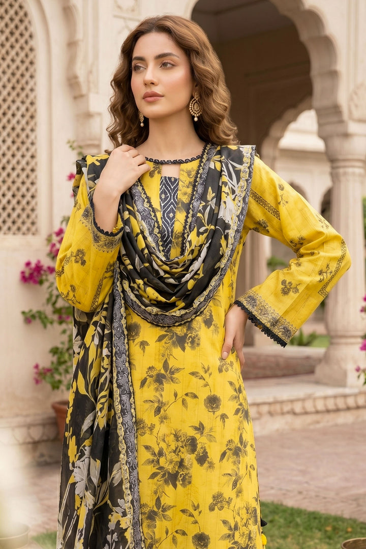 3 Piece Unstitched Yellow Premium Lawn