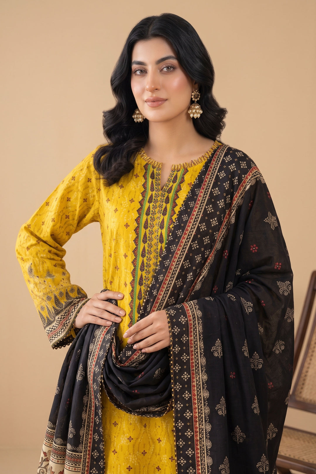 3 Piece Unstitched Yellow Premium Linen