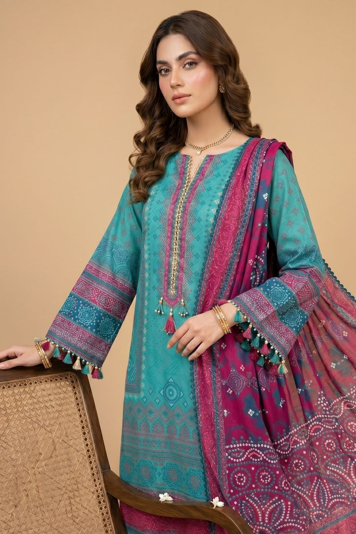 3 Piece Unstitched Cyan Premium Lawn
