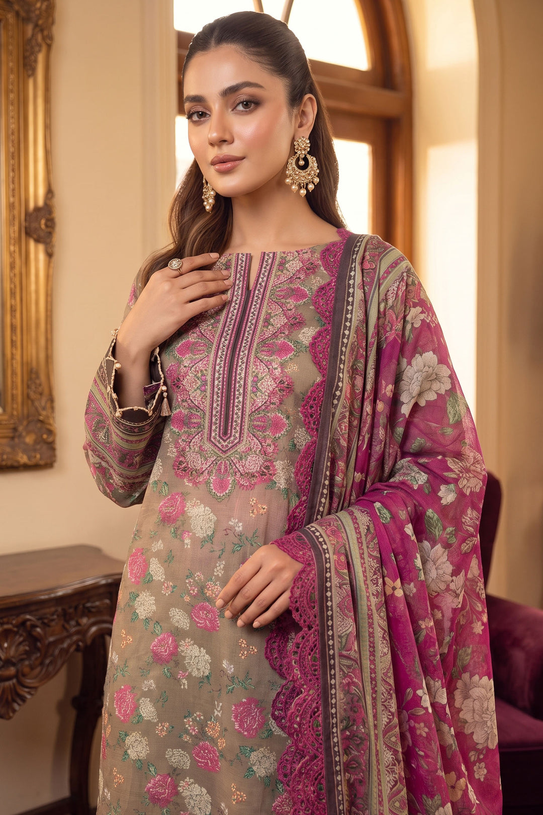 Army Brown 3 Piece Unstitched Premium Printed Lawn