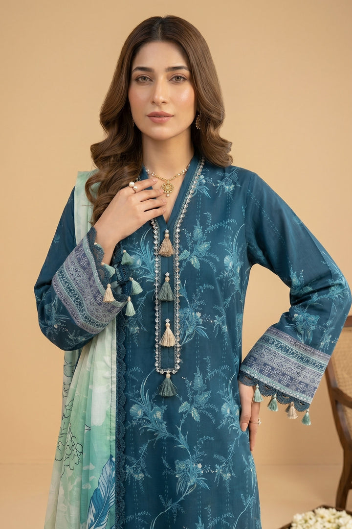 3 Piece Unstitched Blue Premium Lawn