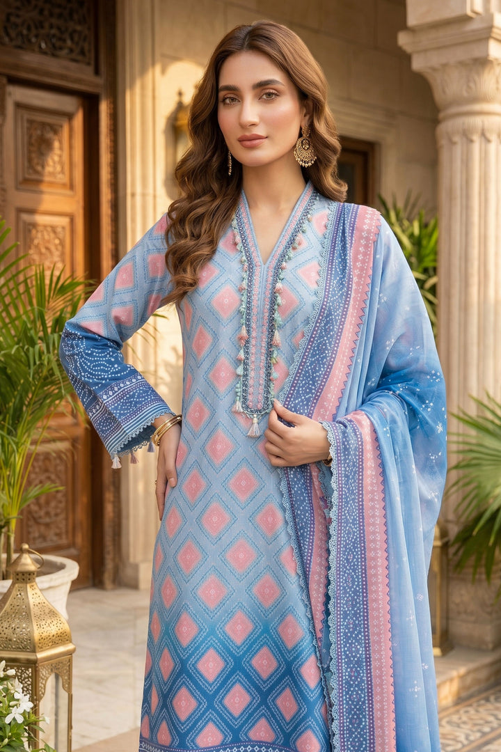 3 Piece Unstitched Maya Blue Premium Lawn