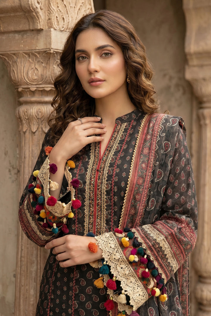 Black 3 Piece Unstitched Premium Printed Lawn