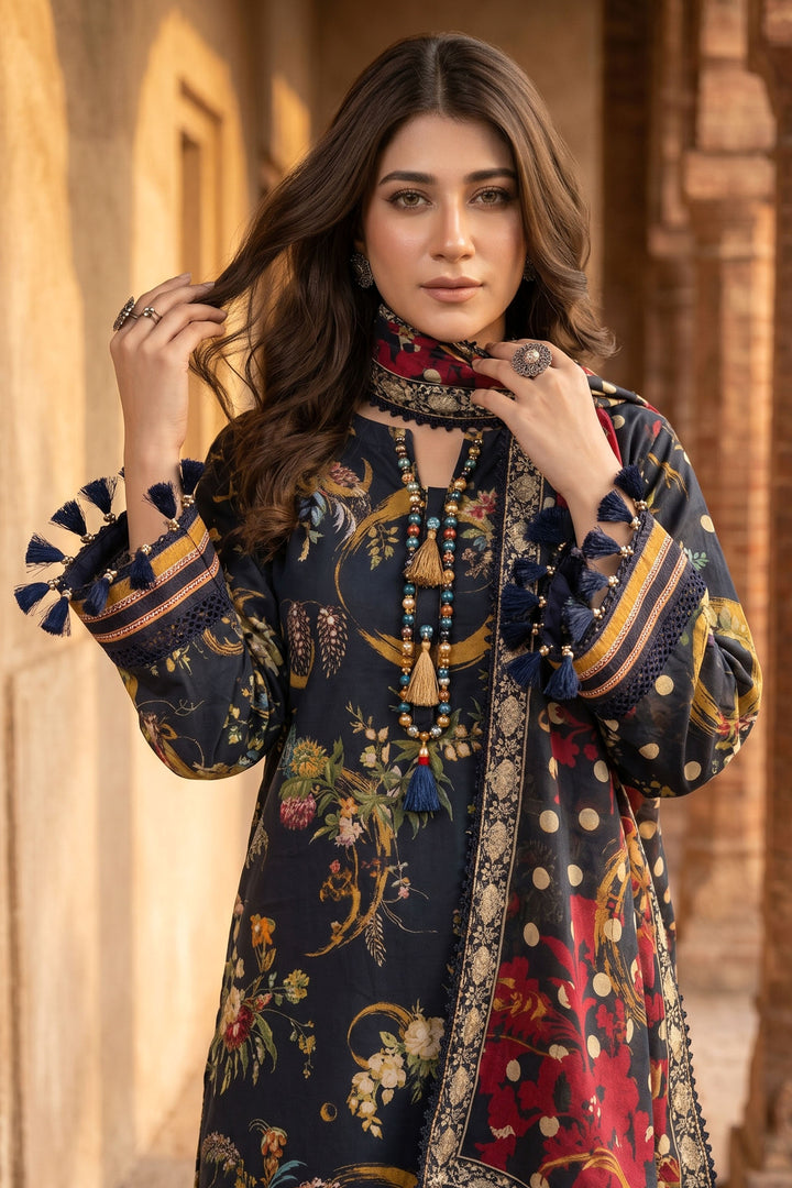 3 Piece Unstitched Black Premium Lawn