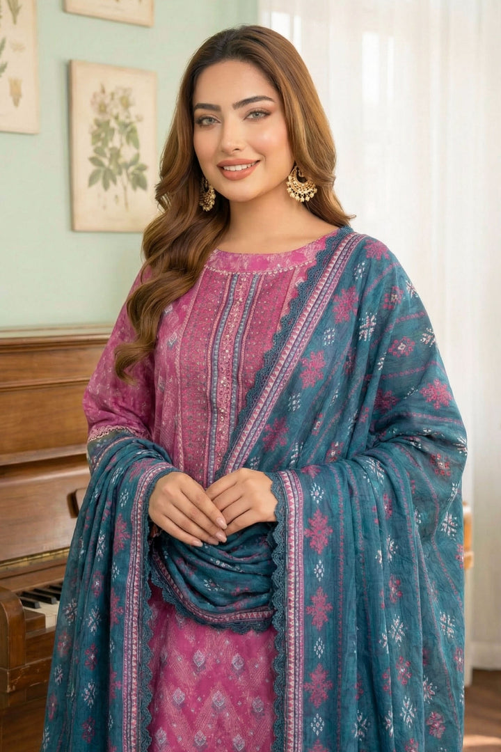 Raspberry Rose 3 Piece Unstitched Premium Printed Lawn