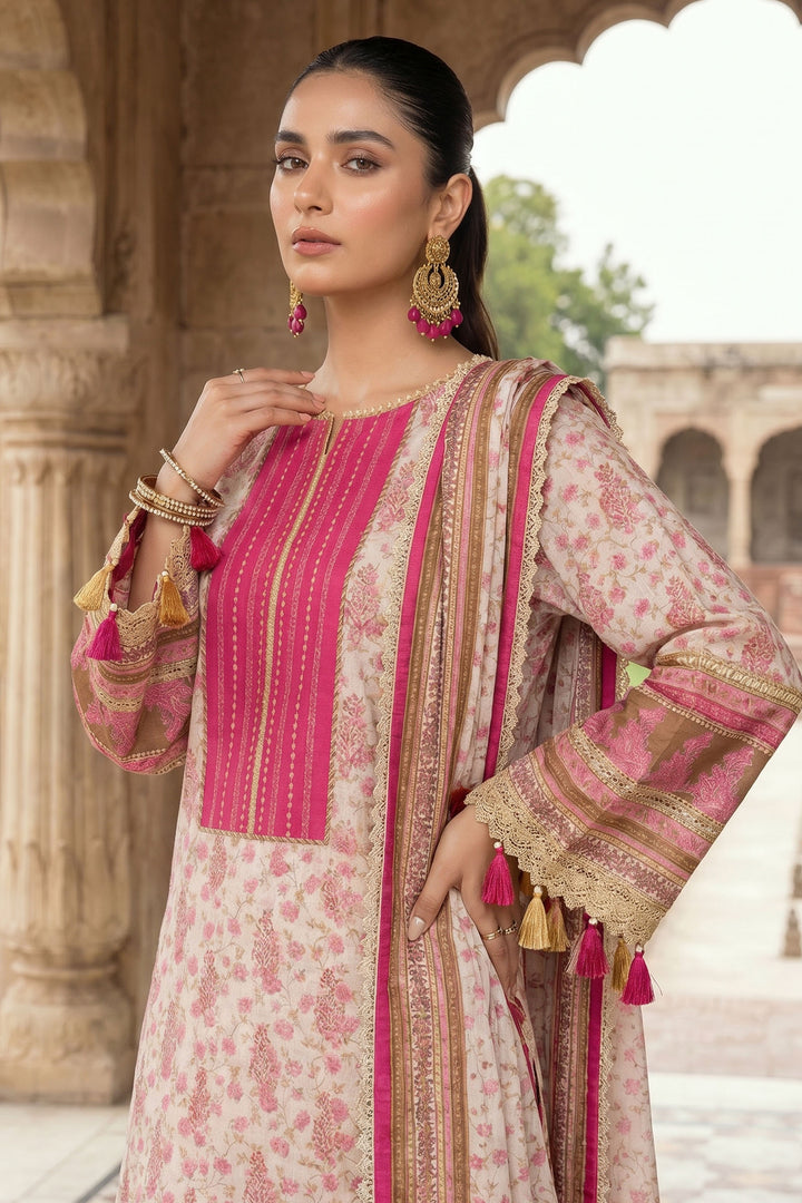 Off White 3 Piece Unstitched Premium Printed Lawn