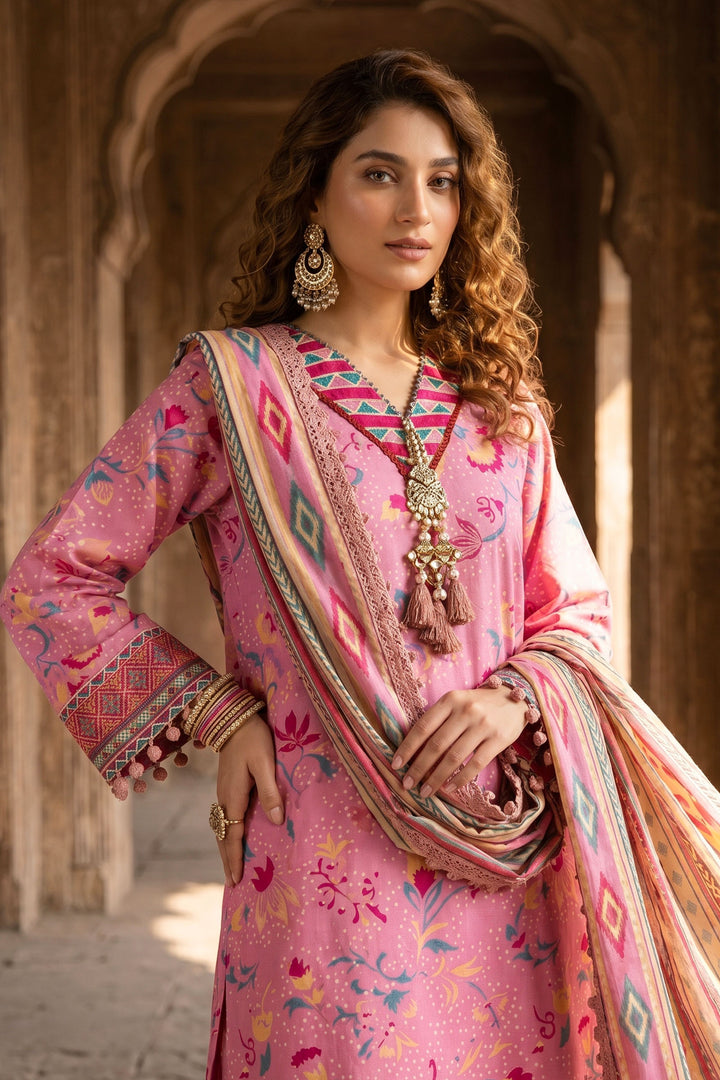 3 Piece Unstitched Pink Premium Lawn