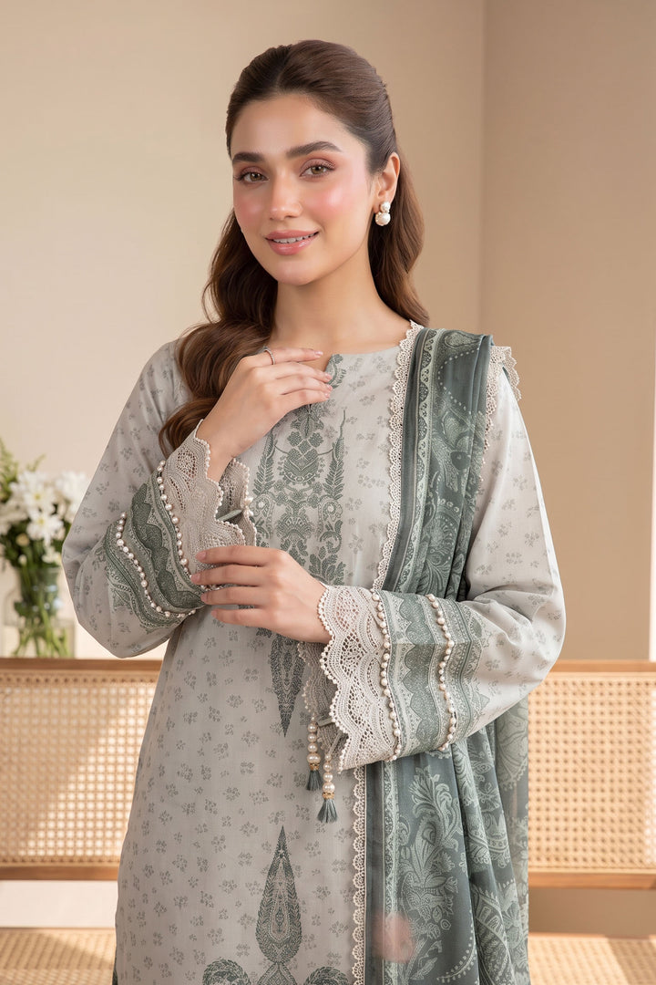 Gray 3 Piece Unstitched Premium Printed Lawn