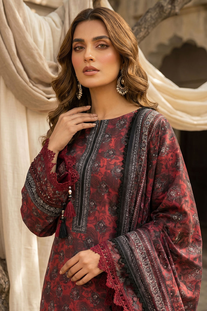 Red 3 Piece Unstitched Premium Printed Lawn