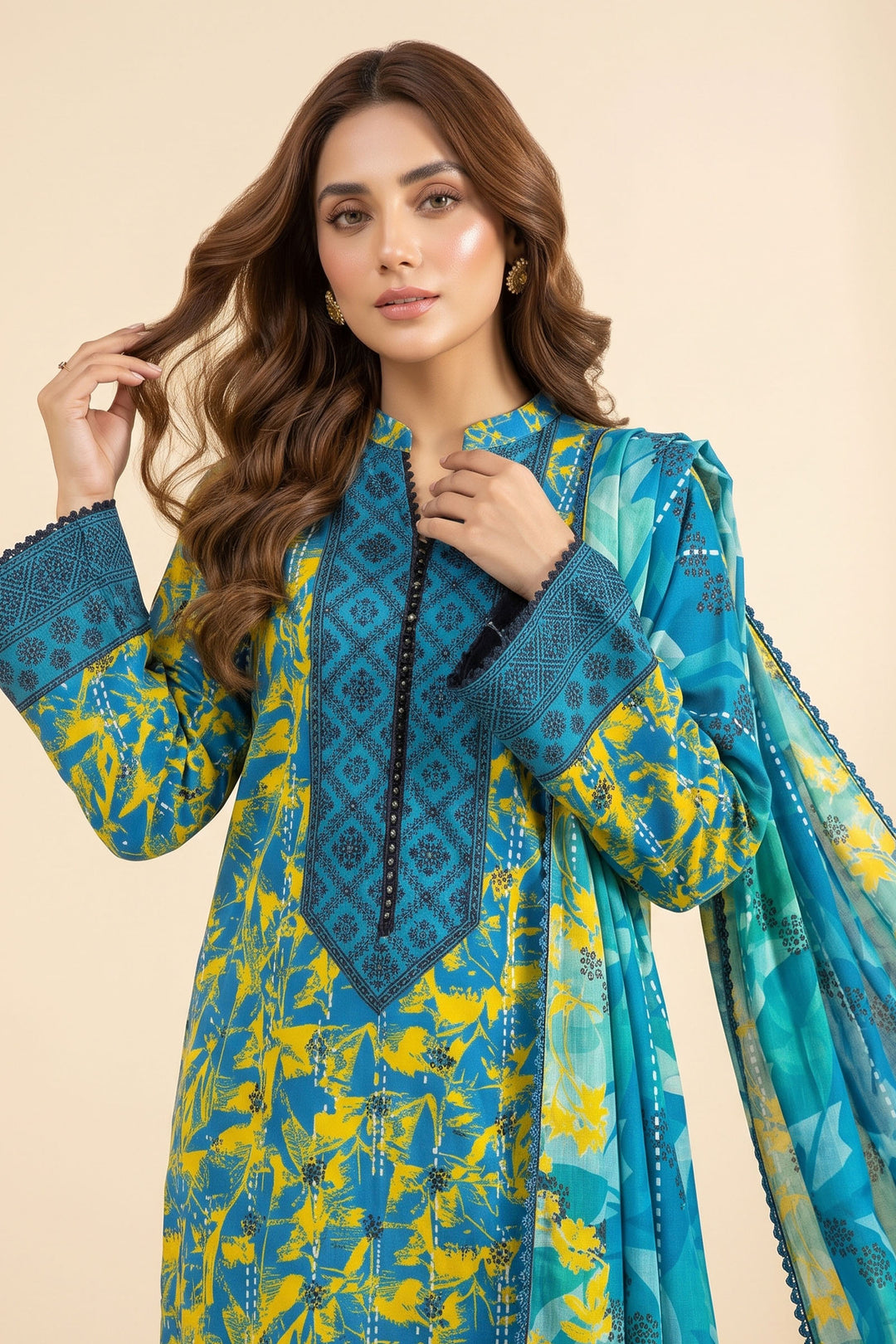 3 Piece Unstitched Azure Blue Premium Linen