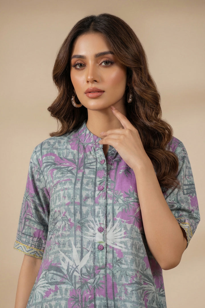 Pastel Purple 2 Piece Unstitched Printed Cambric Co-Ord Set
