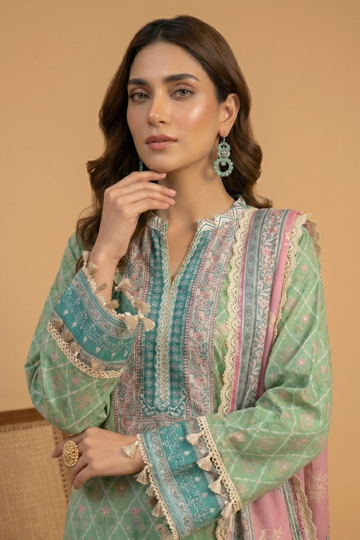 3 Piece Unstitched Green Premium Lawn