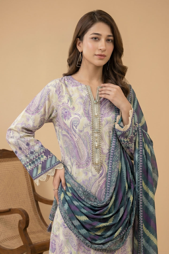 3 Piece Unstitched Cream Premium Lawn