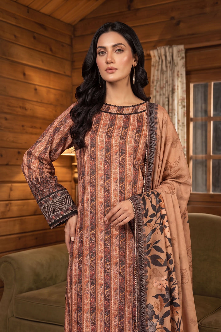 3 Piece Unstitched Brown Premium Linen