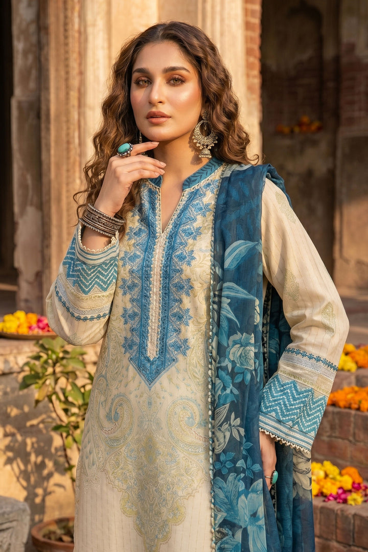 3 Piece Unstitched Ivory Premium Lawn
