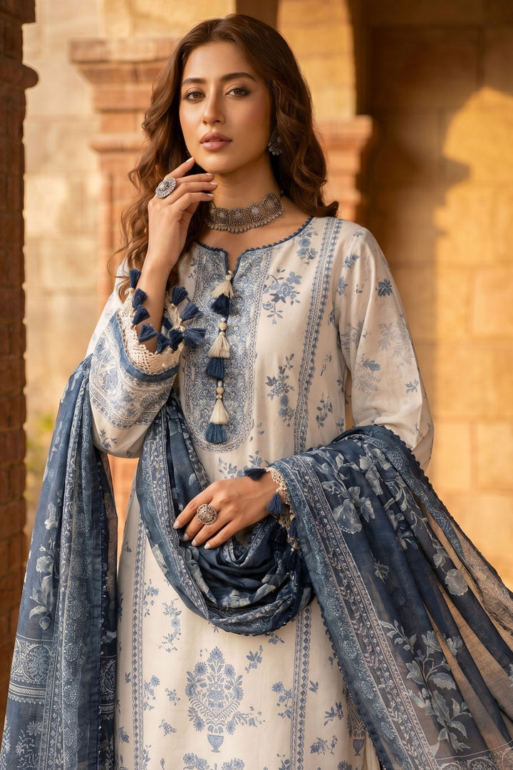 3 Piece Unstitched White Premium Lawn