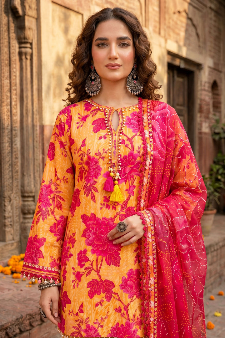 3 Piece Unstitched Mustard Premium Lawn