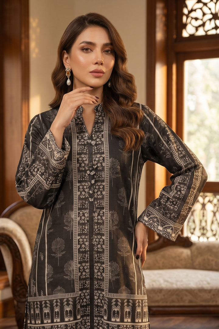 Smoky Black 2 Piece Unstitched Printed Cambric Co-Ord Set