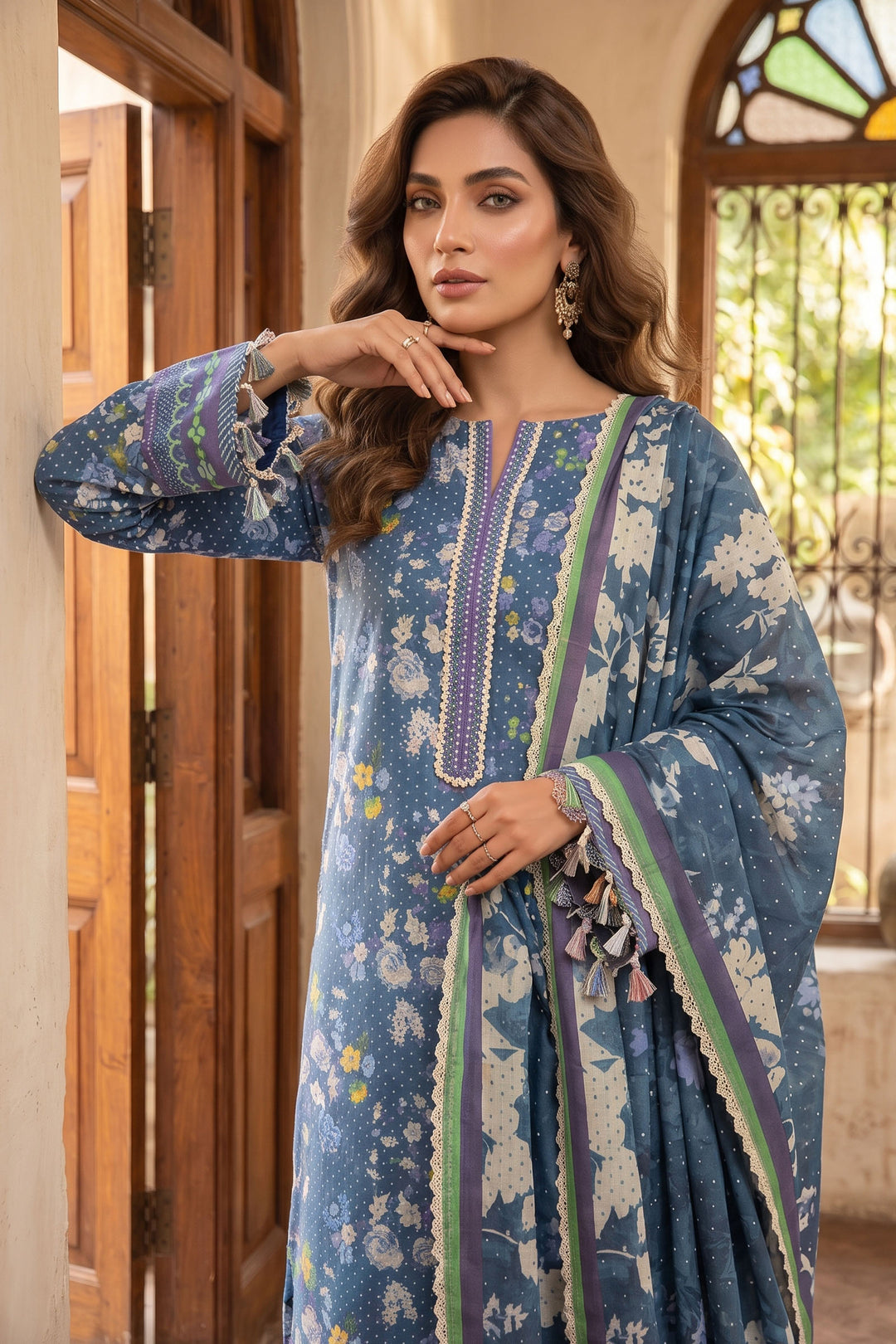 Blue 3 Piece Unstitched Premium Printed Lawn