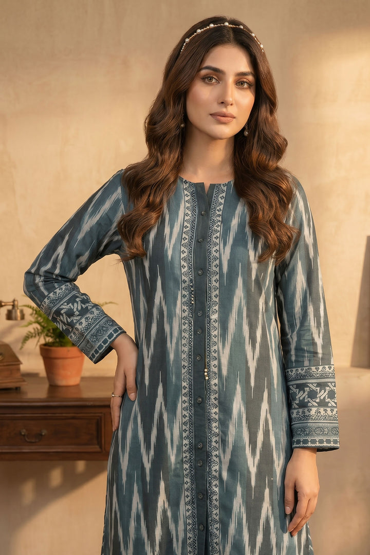 2 Piece Teal Blue Unstitched Printed Cambric Co-Ord Set