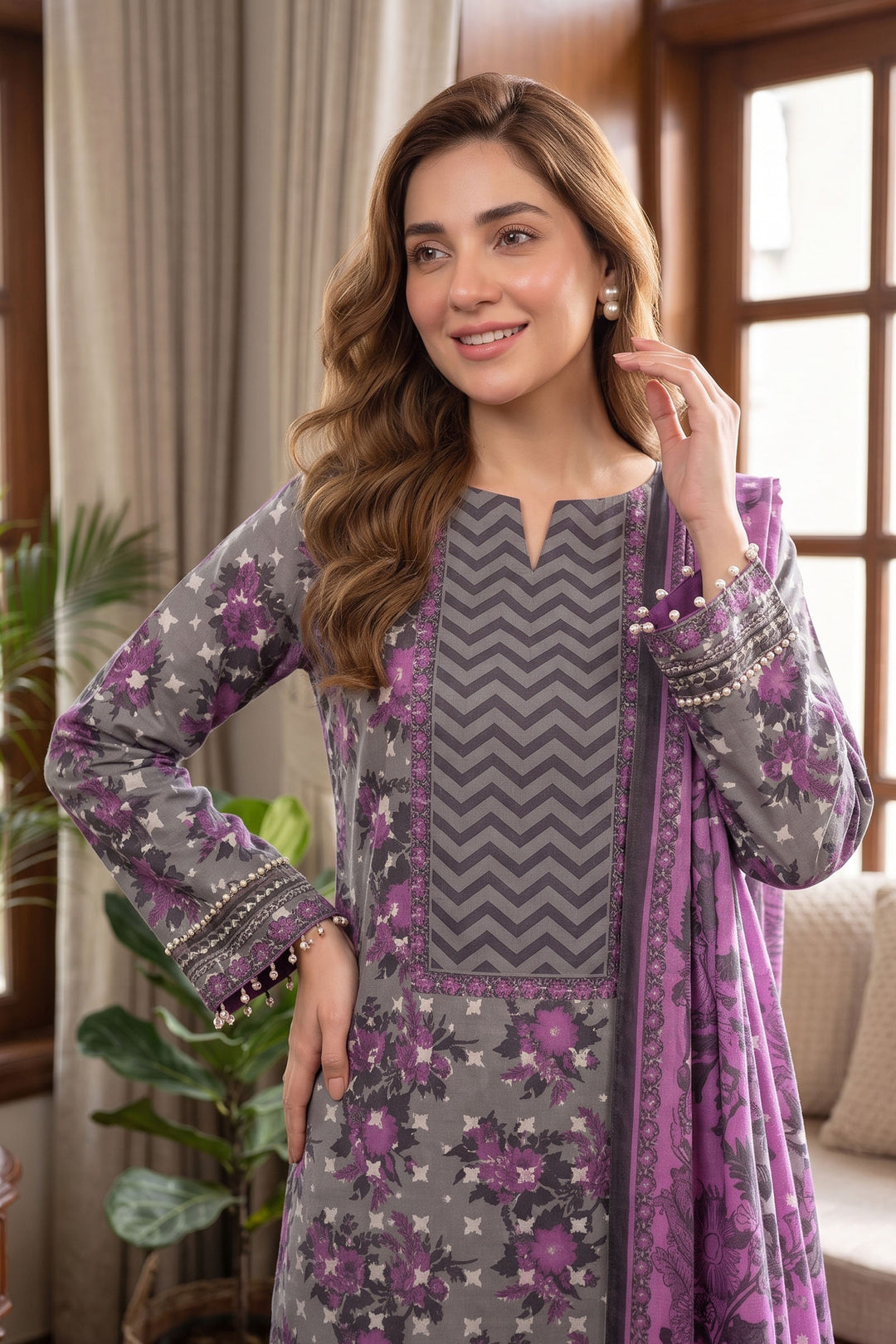 Gray 3 Piece Unstitched Premium Printed Lawn