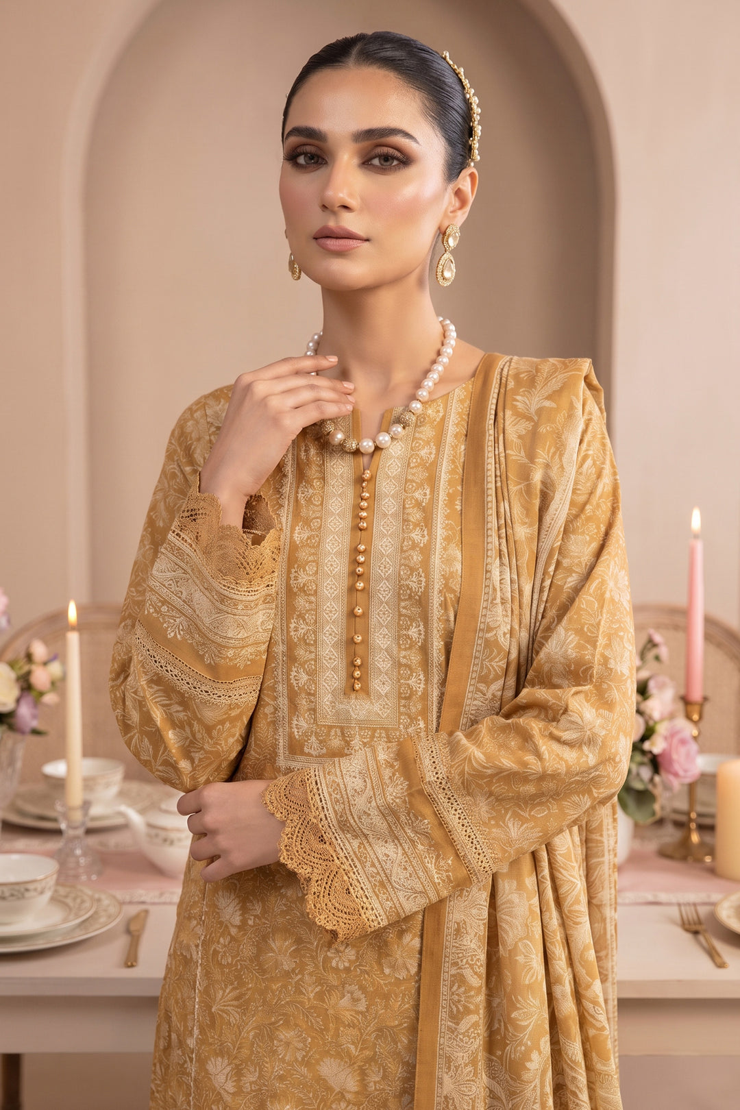 Mustard 3 Piece Unstitched Premium Printed Lawn
