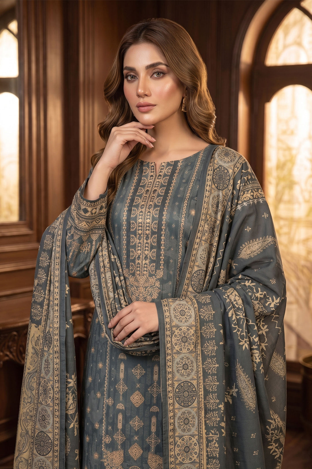 Gray 3 Piece Unstitched Premium Printed Lawn