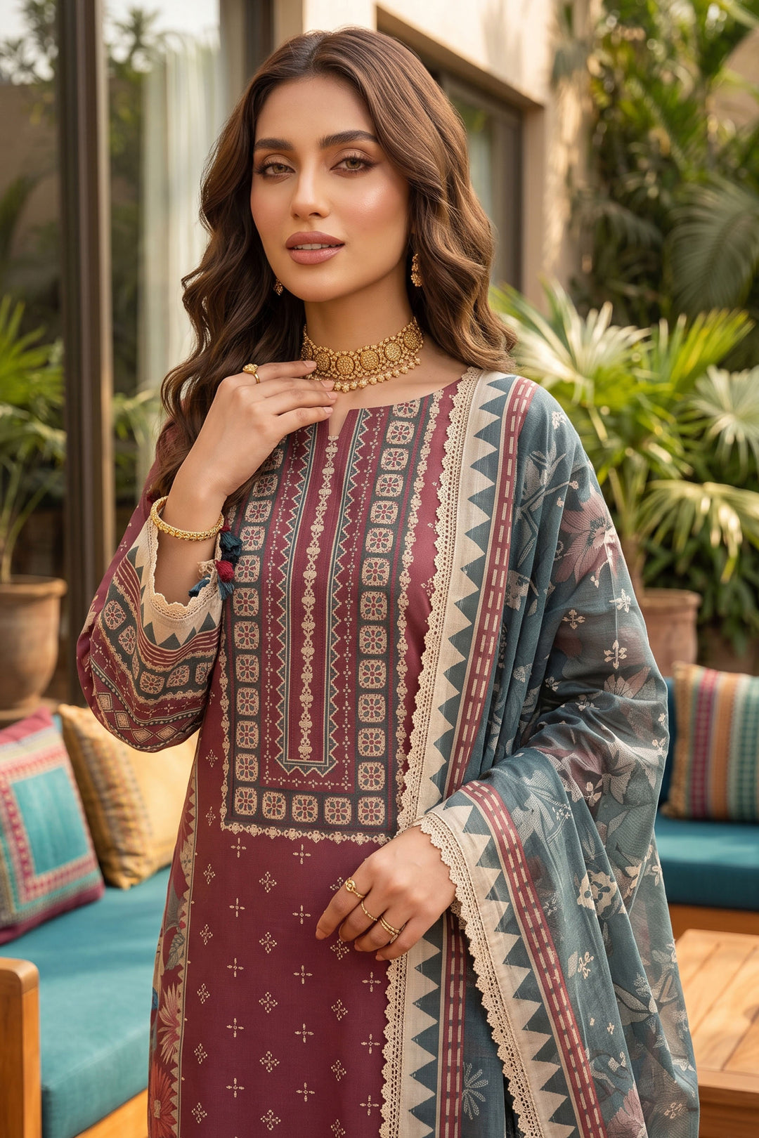Wine 3 Piece Unstitched Premium Printed Lawn