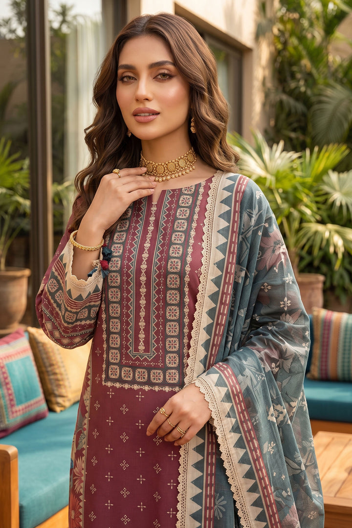 Wine 3 Piece Unstitched Premium Printed Lawn
