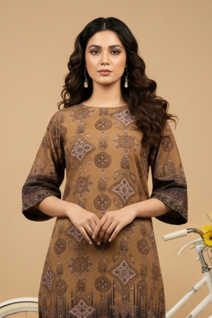 Unstitched Premium Pastel Brown Printed Co-Ord Set