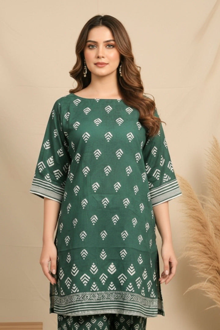 2 pc Unstitched Premium Hunter Green Printed Co-Ord Set