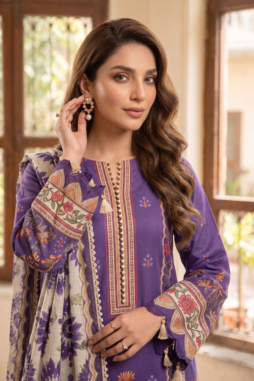 Purple 3 Piece Unstitched Premium Printed Lawn