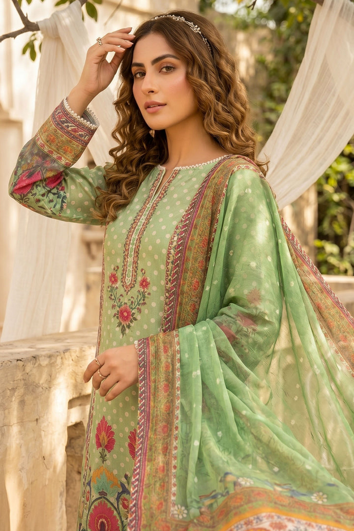 3 Piece Unstitched Green Premium Lawn