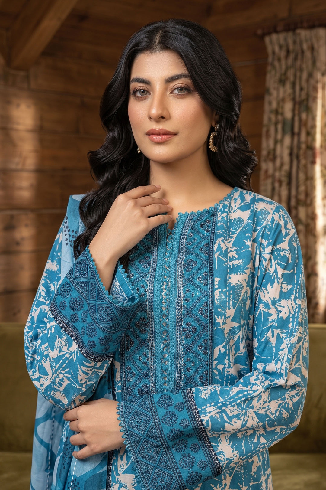 3 Piece Unstitched Blue Premium Linen