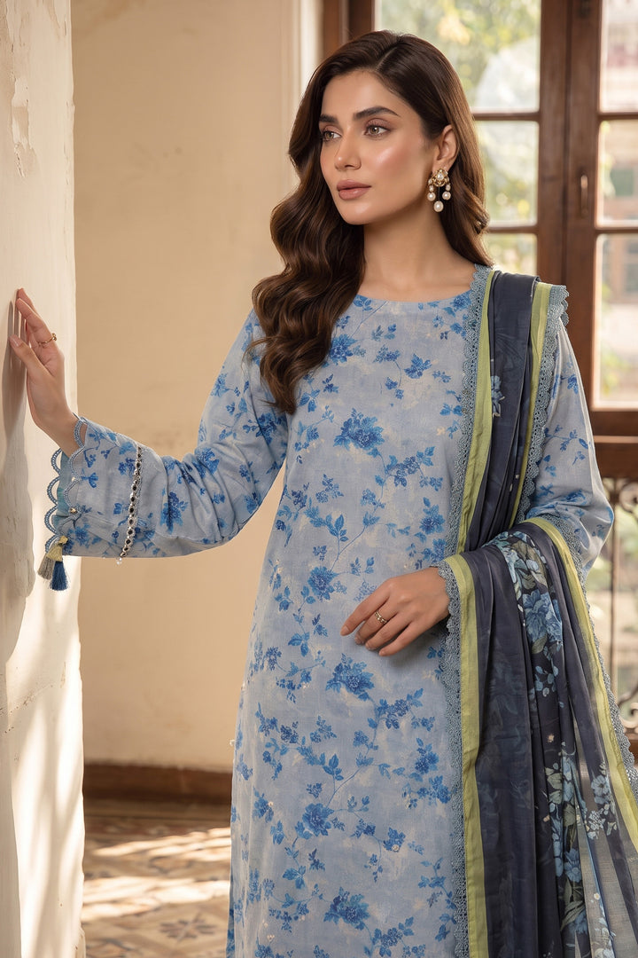 Grayish Blue 3 Piece Unstitched Premium Printed Lawn