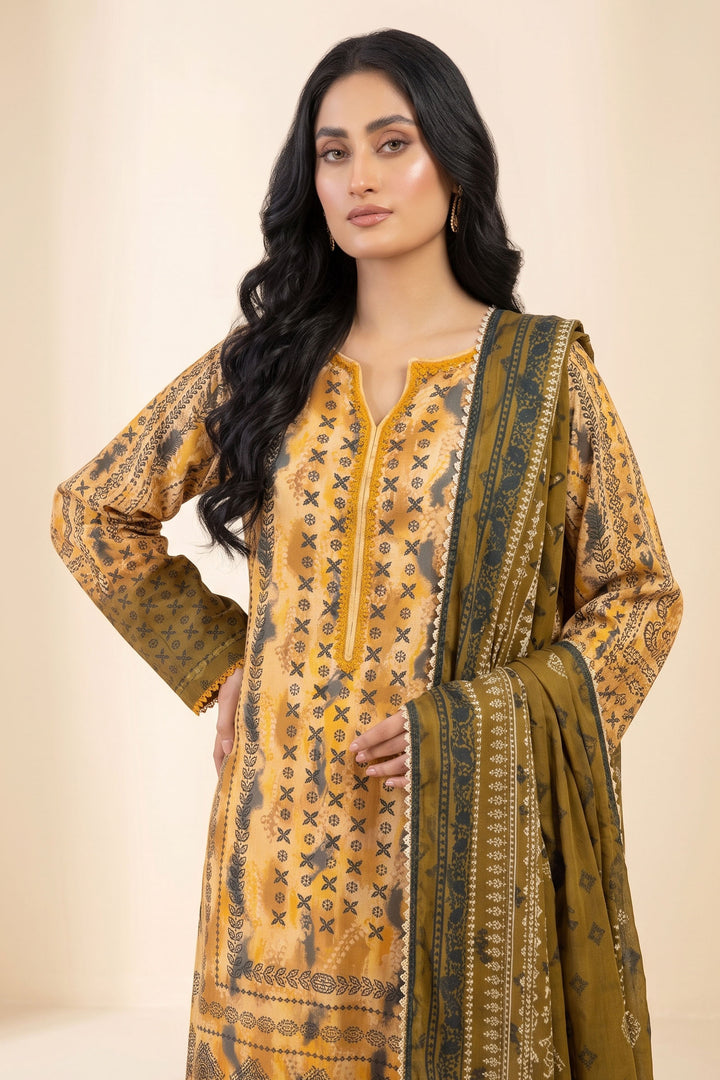 3 Piece Unstitched Apricot Premium Linen