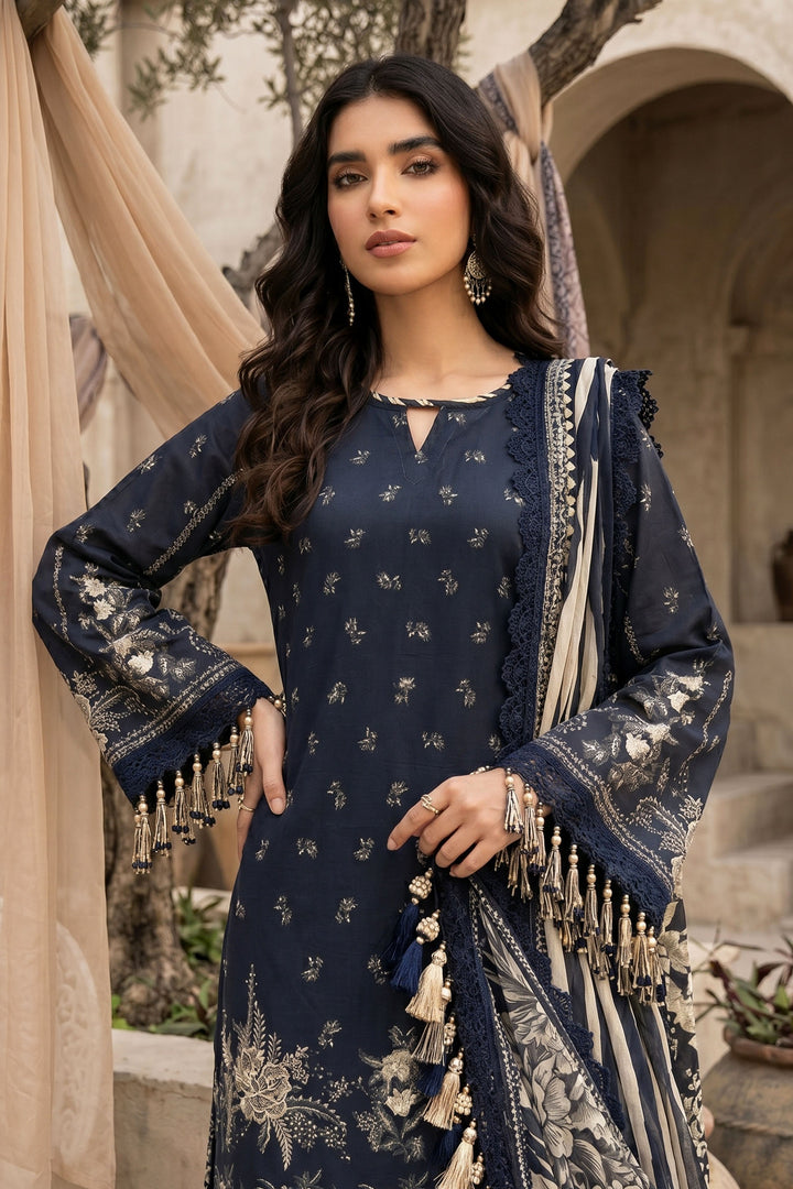 3 Piece Unstitched Black Premium Lawn
