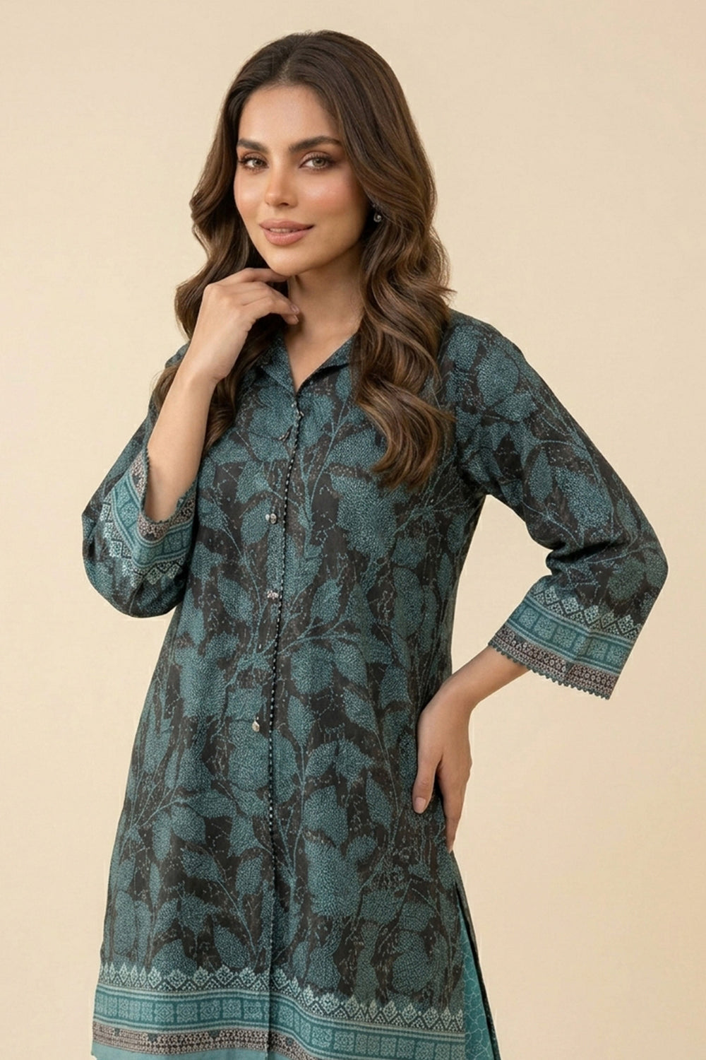 Pine Green 2 Piece Unstitched Printed Cambric Co-Ord Set
