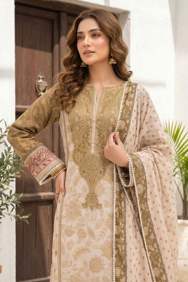 3 Piece Unstitched Olive Premium Lawn