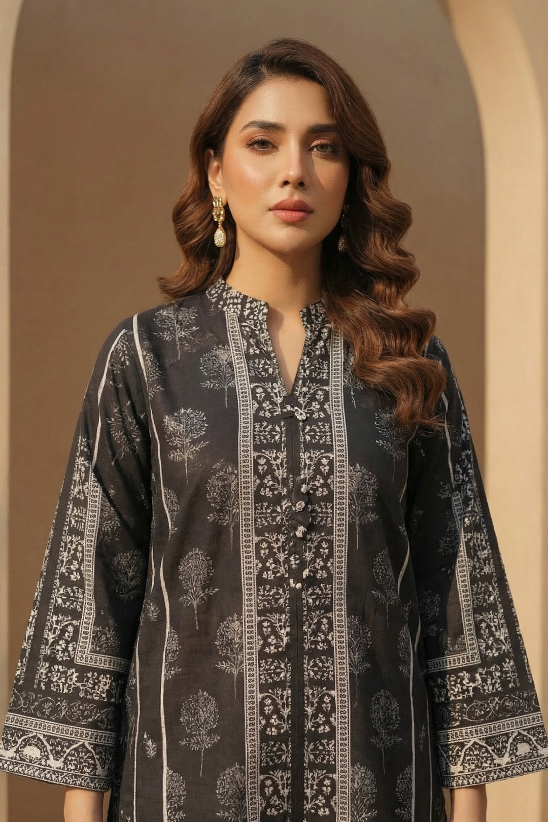 Smoky Black 2 Piece Unstitched Printed Cambric Co-Ord Set