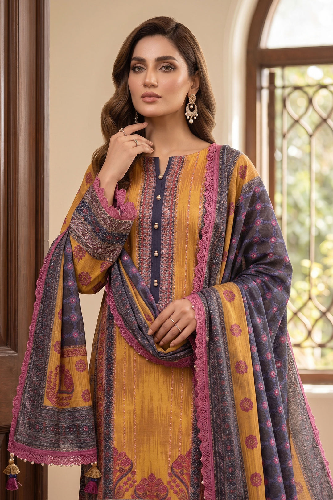 Mustard Orange 3 Piece Unstitched Premium Printed Lawn