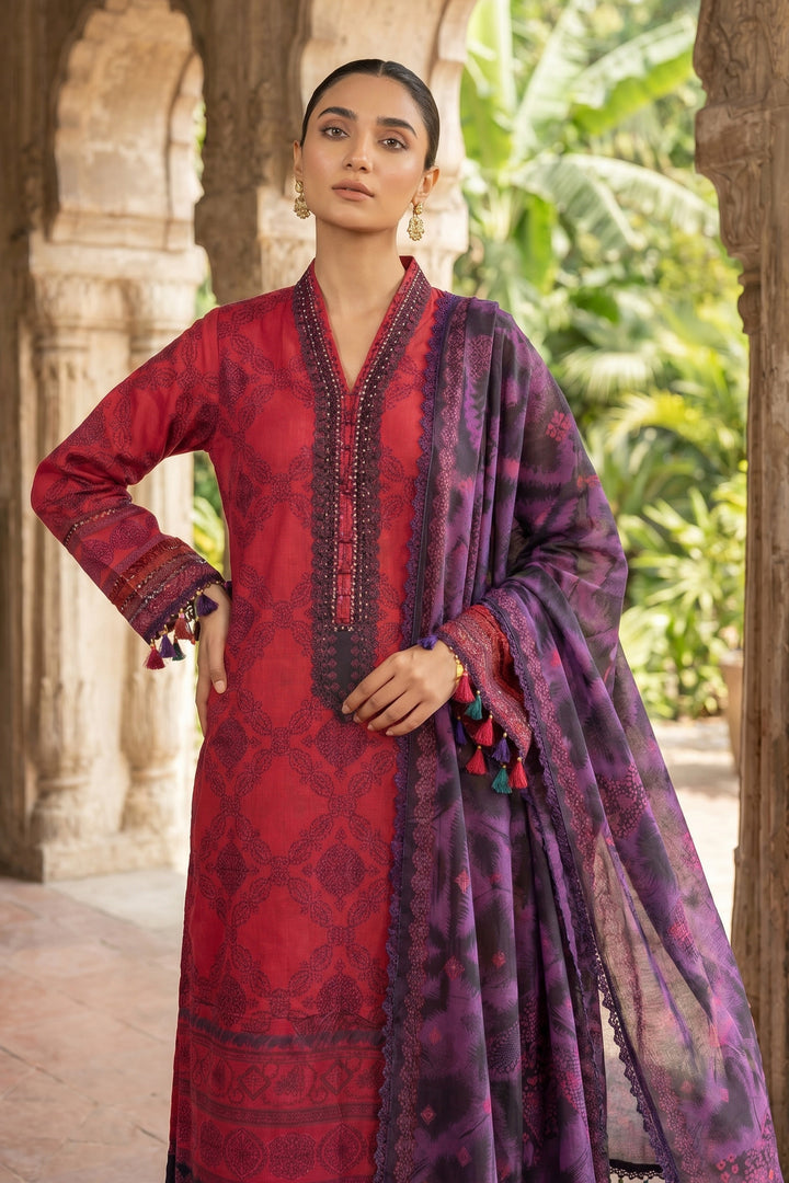 Upsdell Red 3 Piece Unstitched Premium Printed Lawn