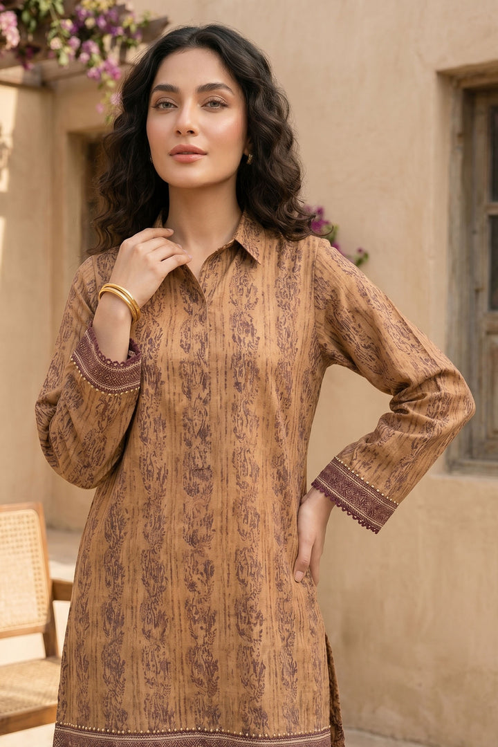 Dark Brown 2 Piece Unstitched Printed Cambric Co-Ord Set