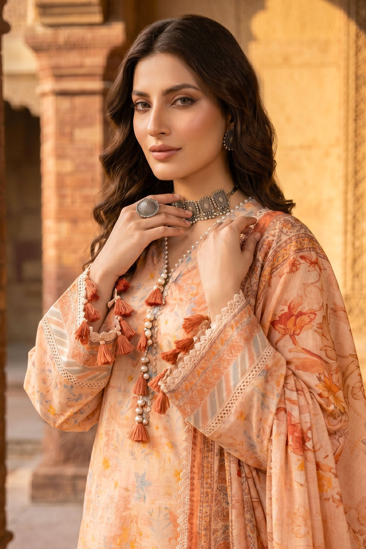3 Piece Unstitched Orange Premium Lawn