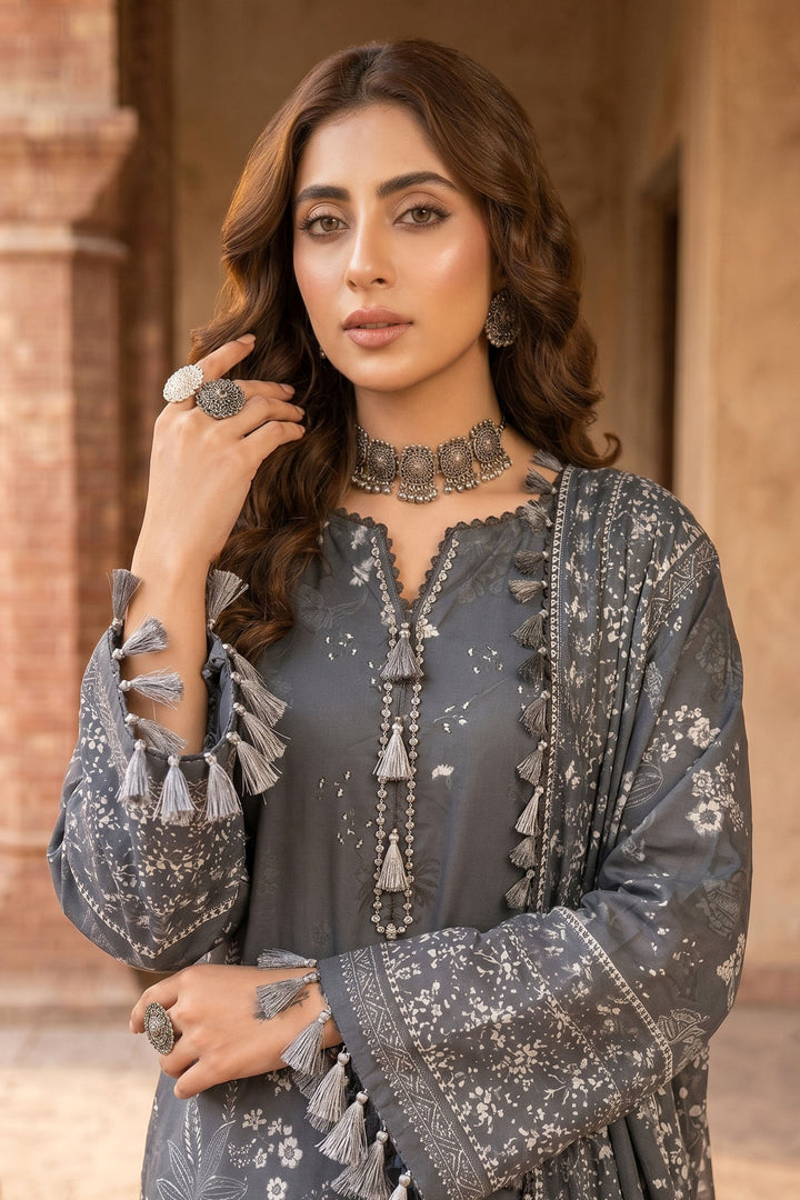 3 Piece Unstitched Grey Premium Lawn