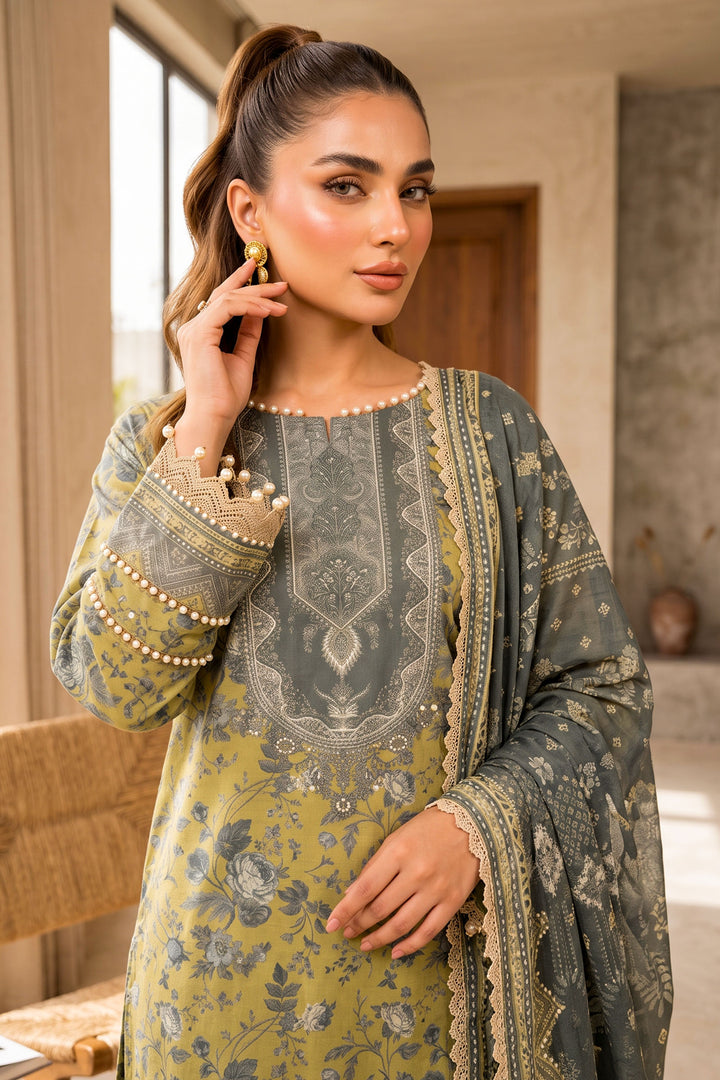 Yellow 3 Piece Unstitched Premium Printed Lawn