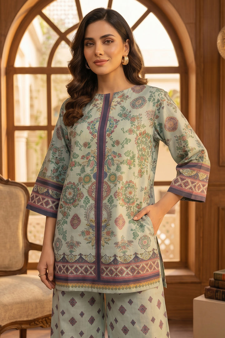Laurel Green 2 Piece Unstitched Printed Cambric Co-Ord Set