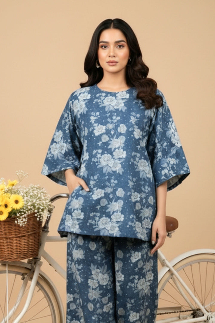 Unstitched Premium Classic Blue Printed Co-Ord Set
